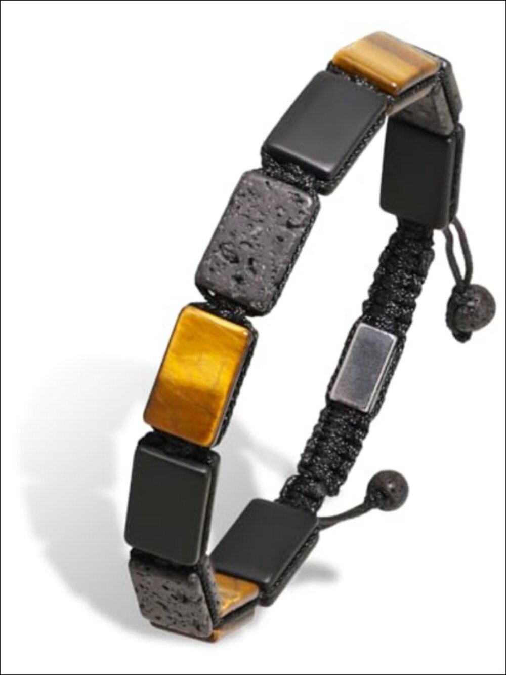 Tiger Eye Lava Rock Onyx Beaded Bracelet Adjustable Handmade Gift Men